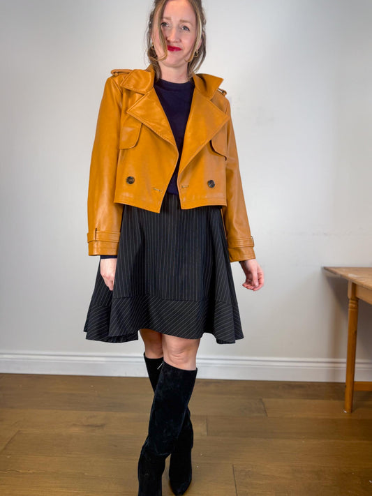 Anthropologie AVEC LES FILLES Faux Leather Cropped Jacket in Camel SOLD AS IS a(Size XL)