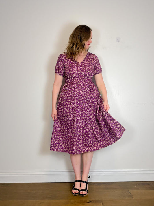 J.Crew Poplin Cotton Midi Dress in Purple Floral (Size 10)