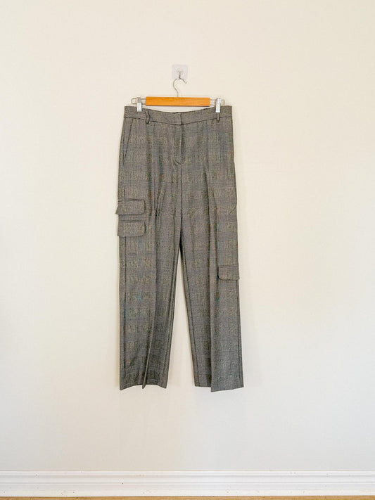 ACT N°1 Designer Wool Trousers in Grey Plaid (Size S)