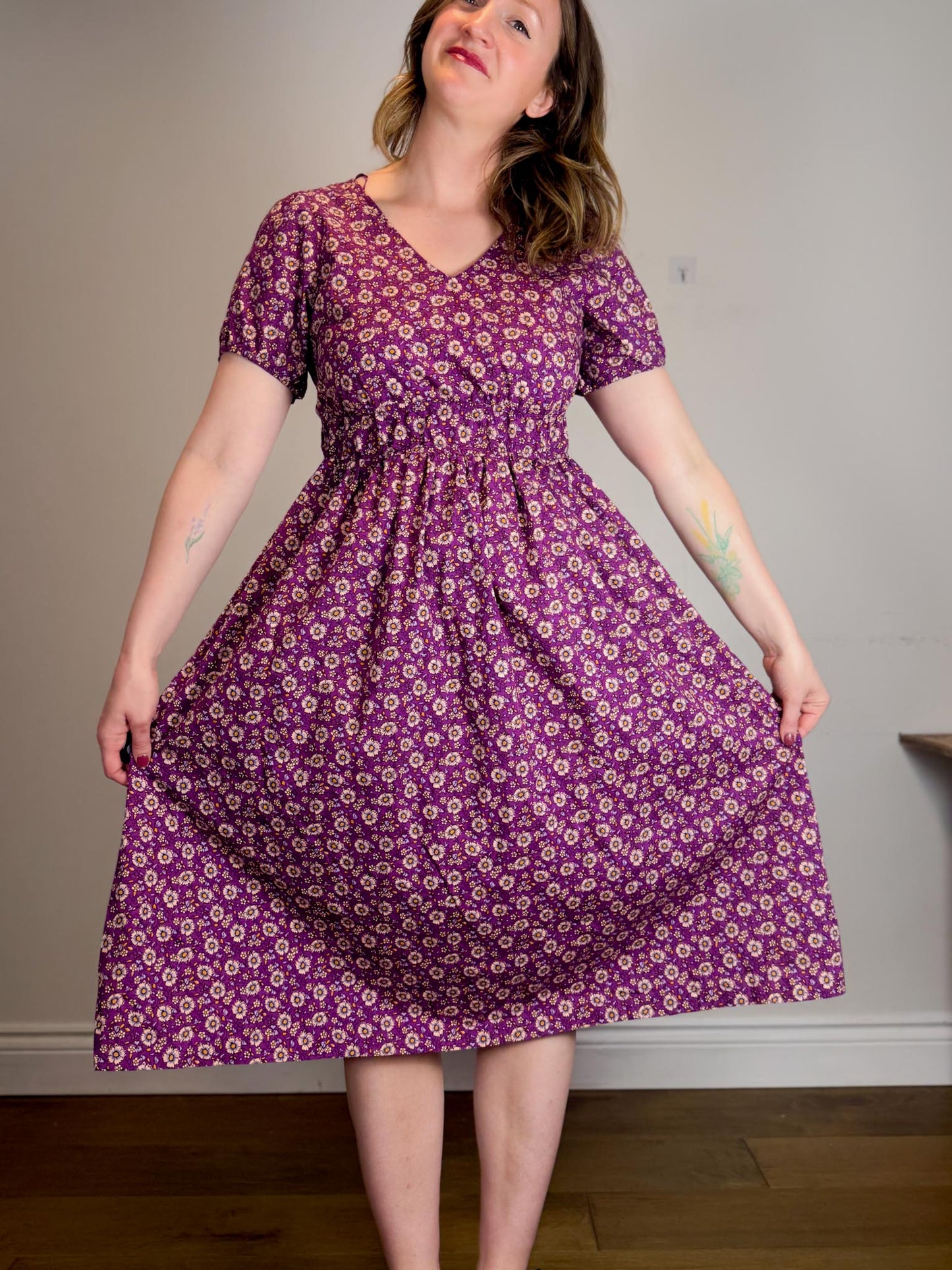 J.Crew Poplin Cotton Midi Dress in Purple Floral (Size 10)