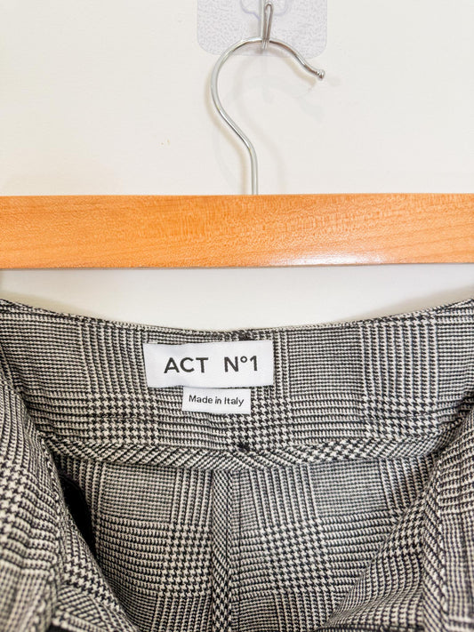 ACT N°1 Designer Wool Trousers in Grey Plaid (Size S)