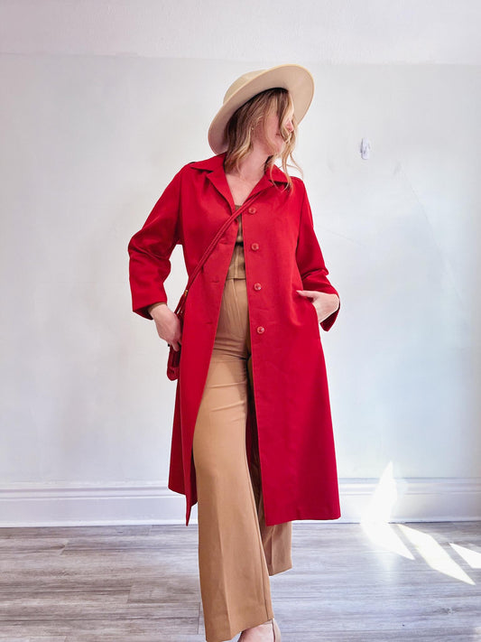 Vintage Trench Coat in Red (Size XL)