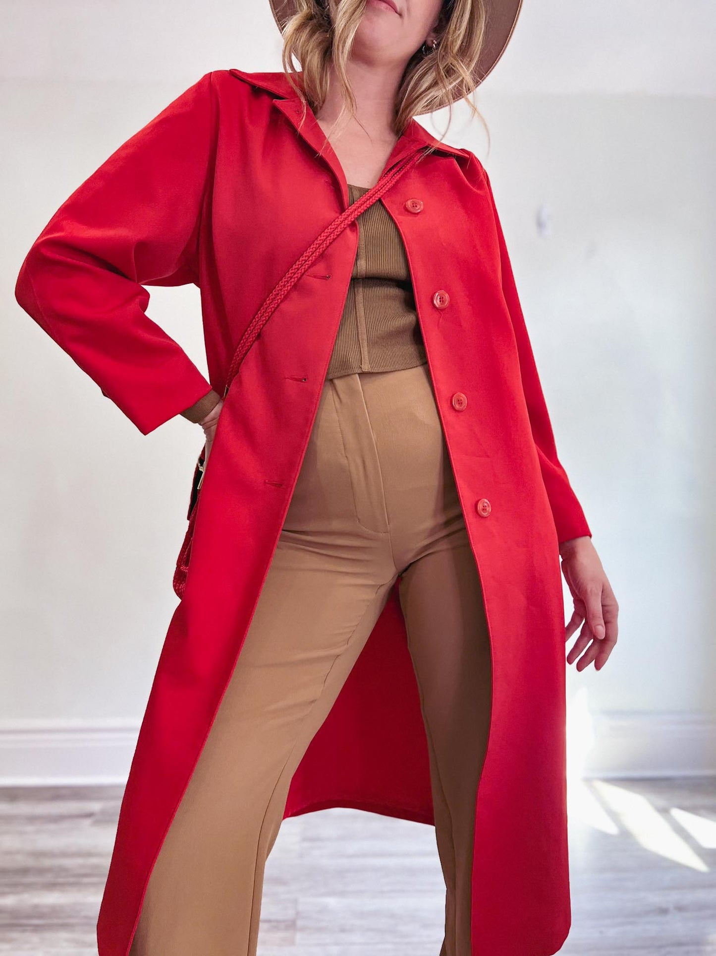 Vintage Trench Coat in Red (Size XL)