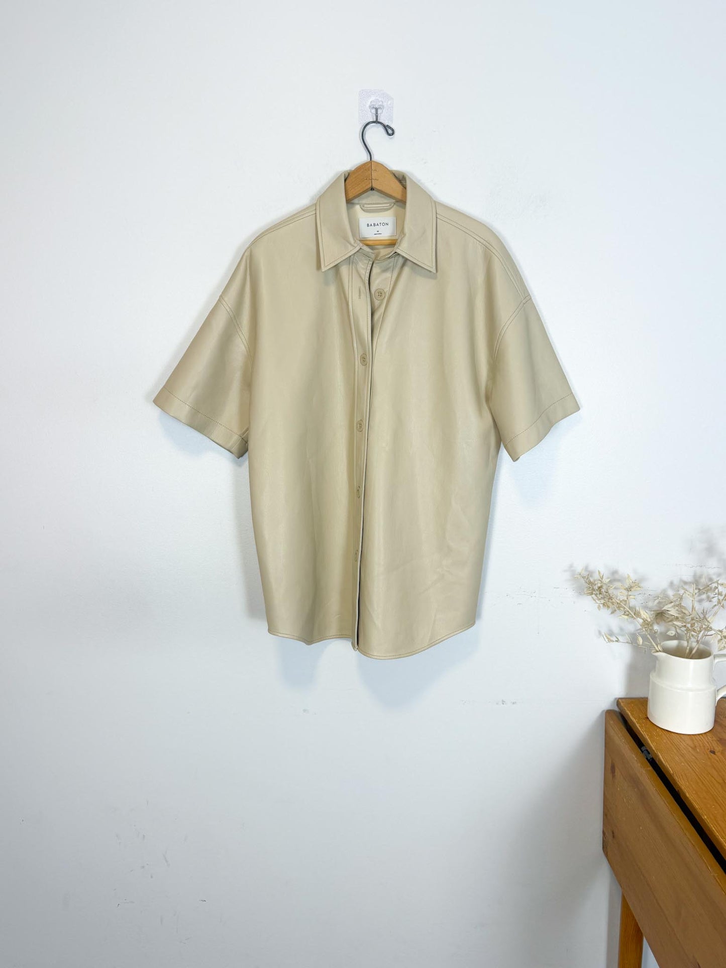 Babaton Frances Faux Leather Shirt in Cream (Size M/L)