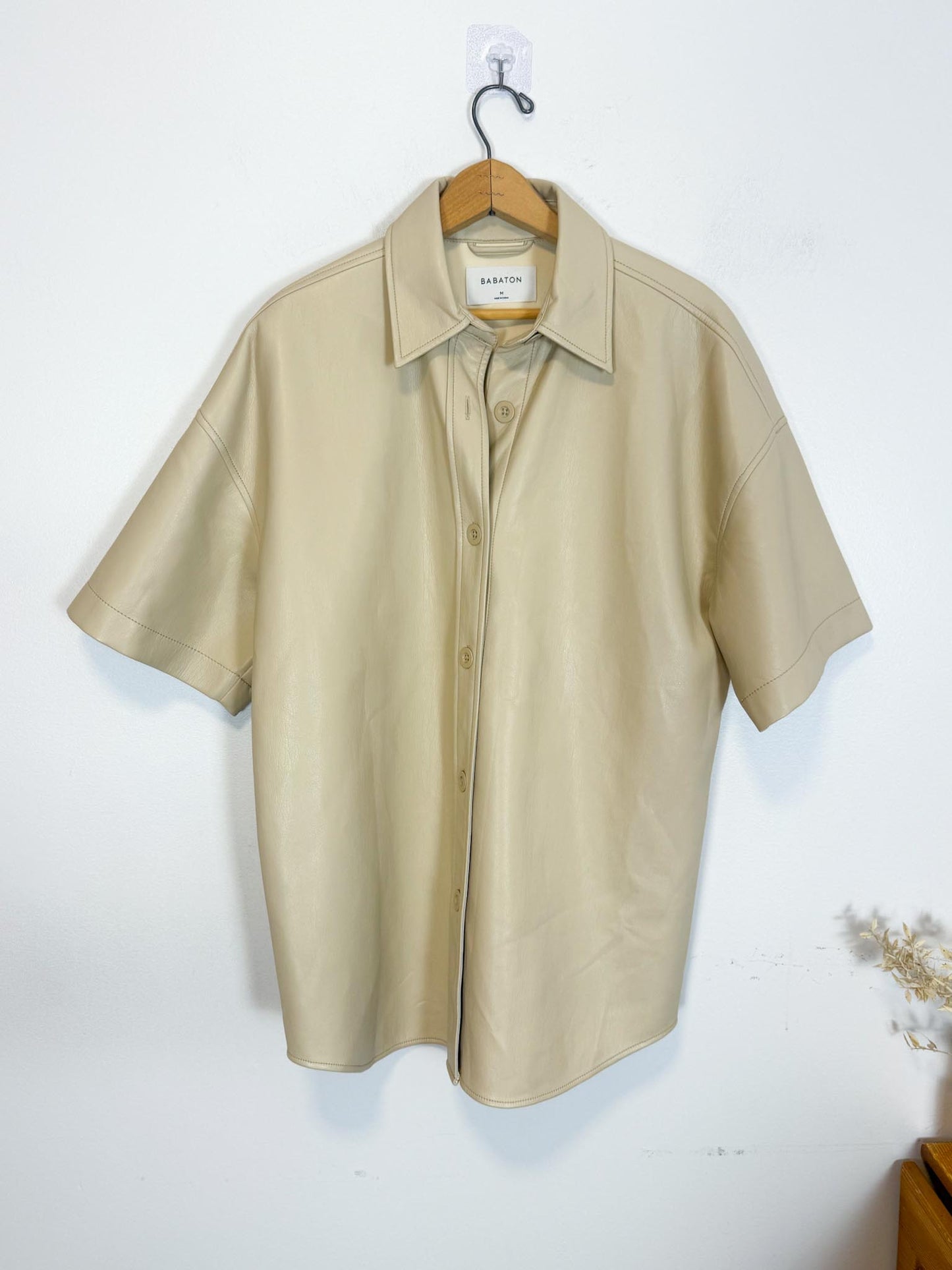 Babaton Frances Faux Leather Shirt in Cream (Size M/L)