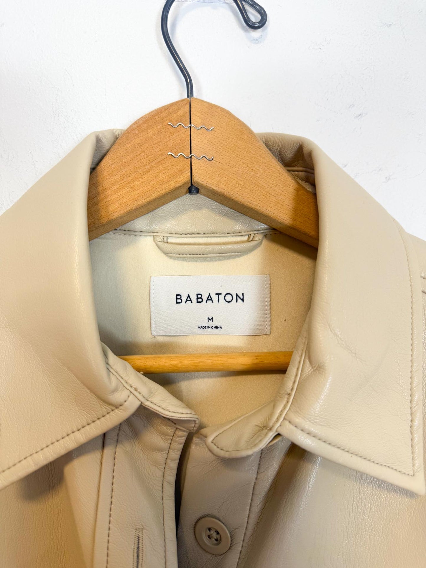 Babaton Frances Faux Leather Shirt in Cream (Size M/L)