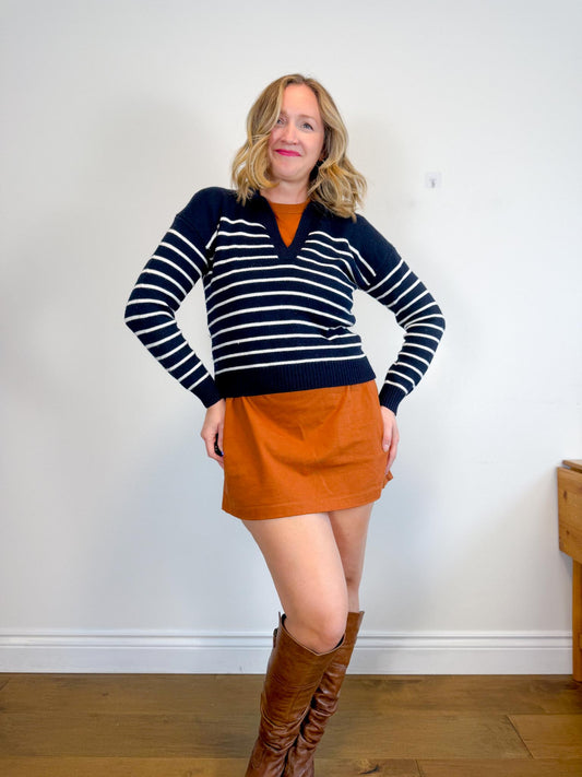 Wilfred "Clara Merino Wool Sweater in Navy/White Stripe" (Size XS/S)