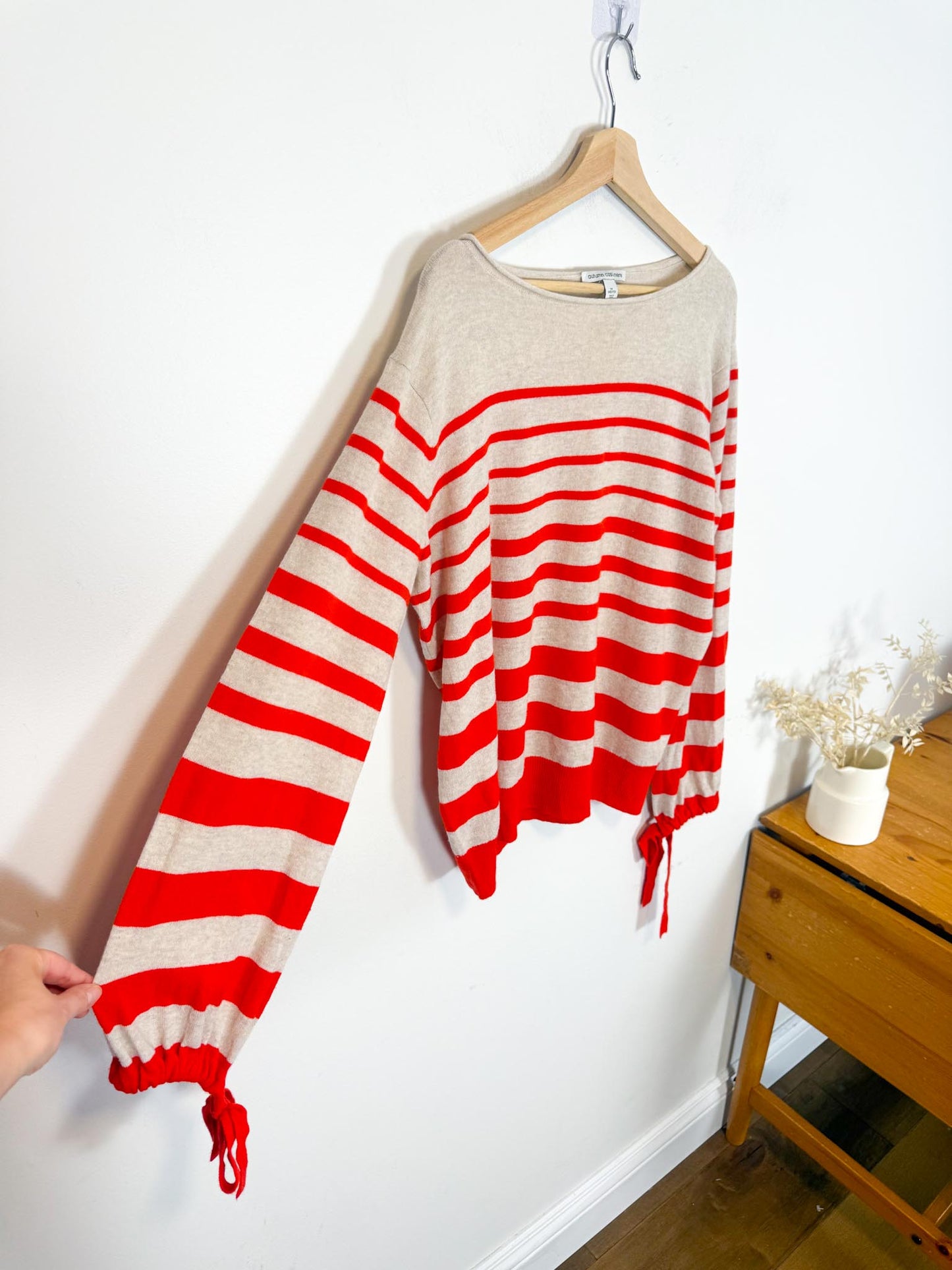 Autumn Cashmere Striped Sweater in Red/Cream (Size M/L)