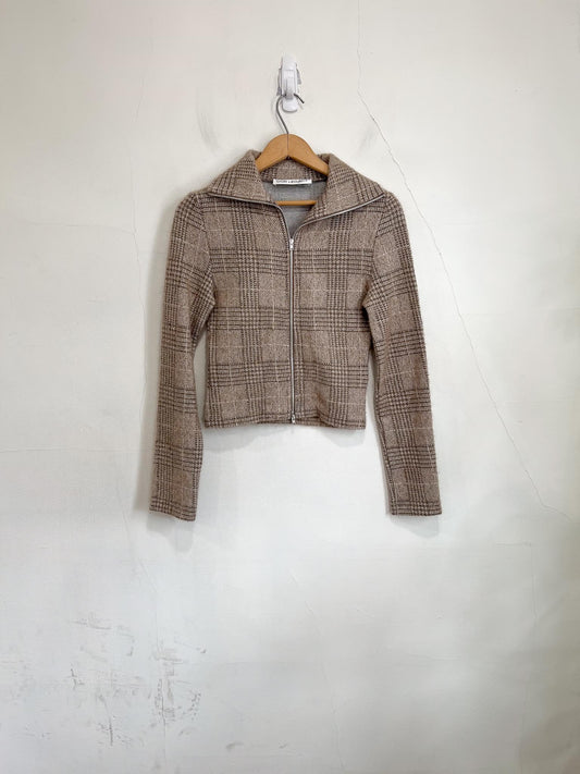 OUR LEGACY "Slim Zip Long Sleeve Sweater in Beige Hound Check" (Size XS)