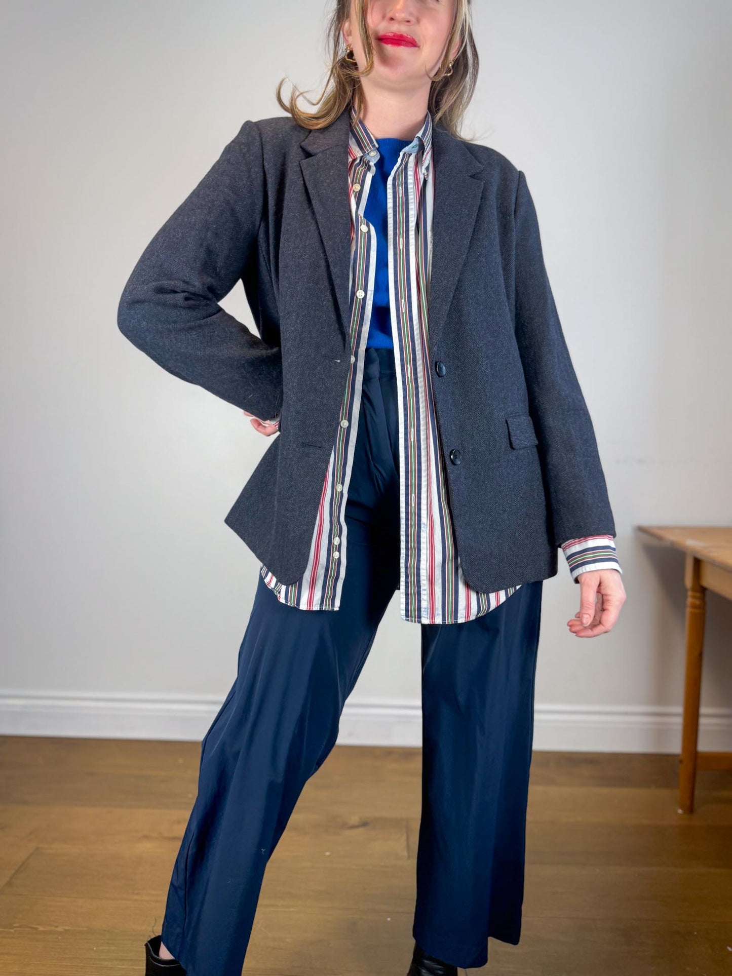 Simons Wool Blend Tweed Blazer in Navy (Size L)