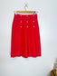 Vintage Red Denim Midi Skirt with Heart Buttons (Size XS/S)
