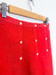 Vintage Red Denim Midi Skirt with Heart Buttons (Size XS/S)
