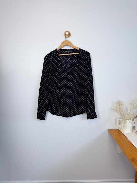 Ninety Eight Snail Print Blouse in Black (Size S)