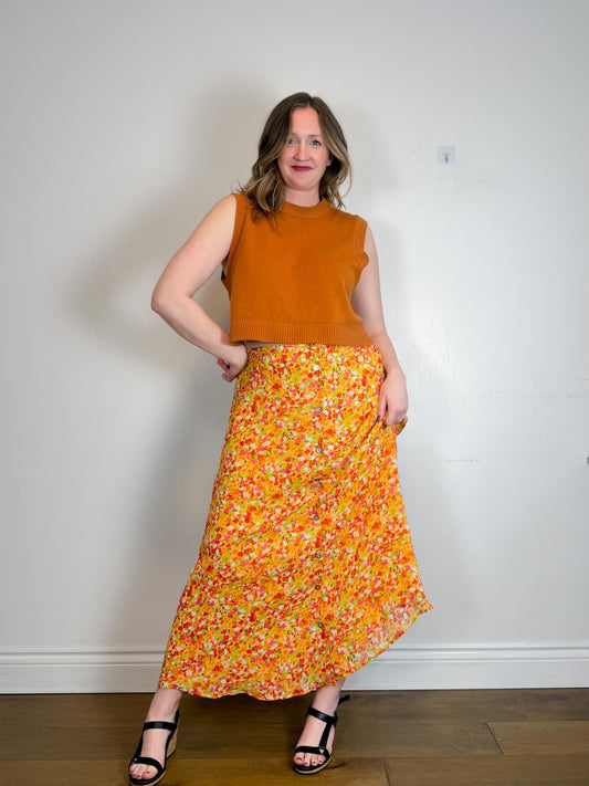 Vintage Floral Midi Skirt (Size L/XL)
