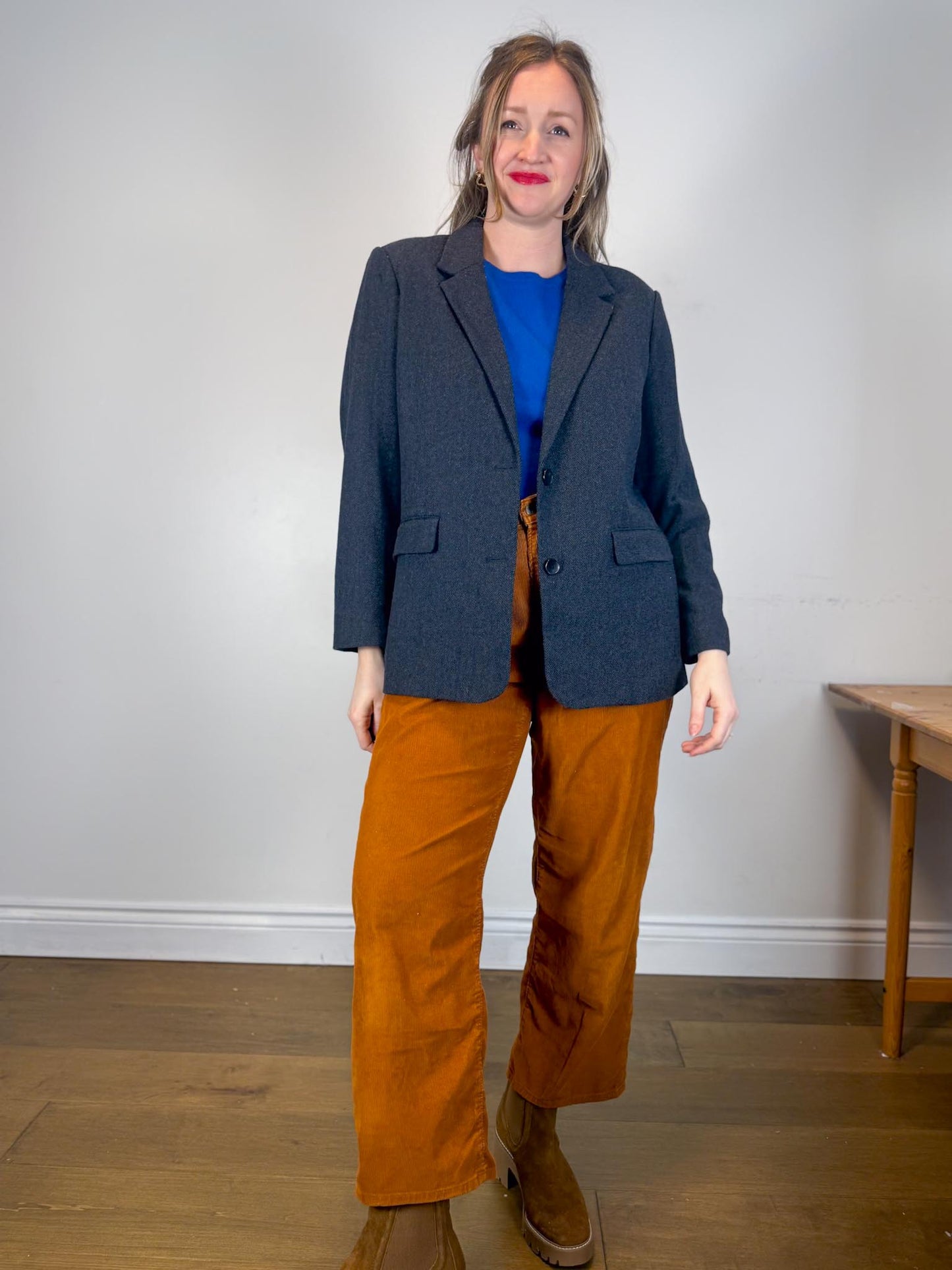 Simons Wool Blend Tweed Blazer in Navy (Size L)