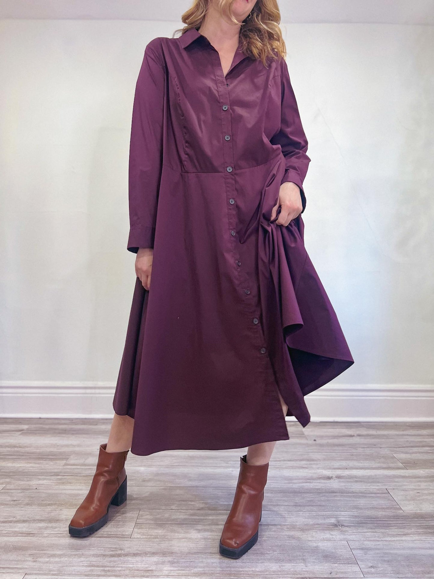 PARI PASSU Designer Shirt Dress in Maroon (Size XXL)