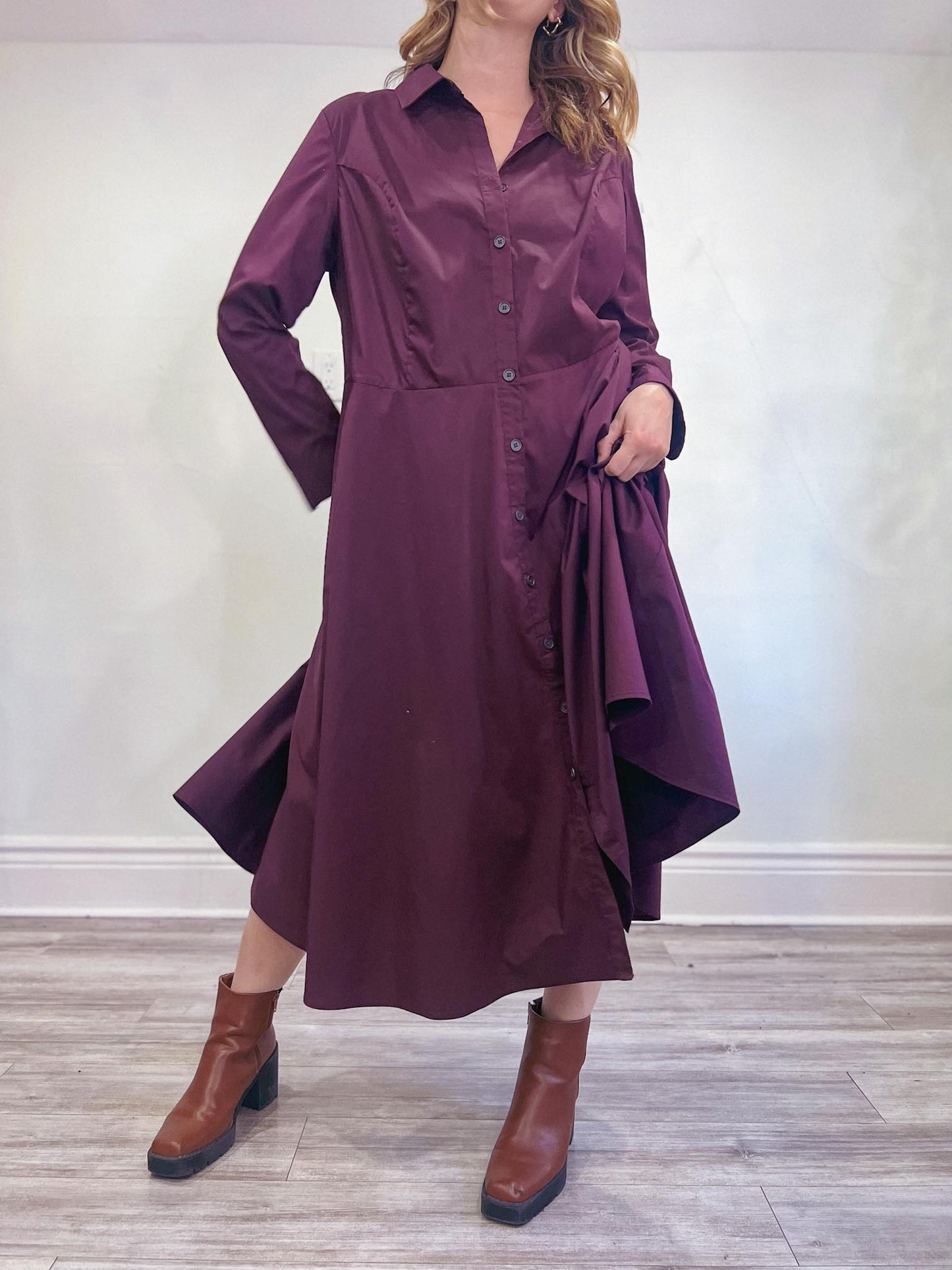 PARI PASSU Designer Shirt Dress in Maroon (Size XXL)