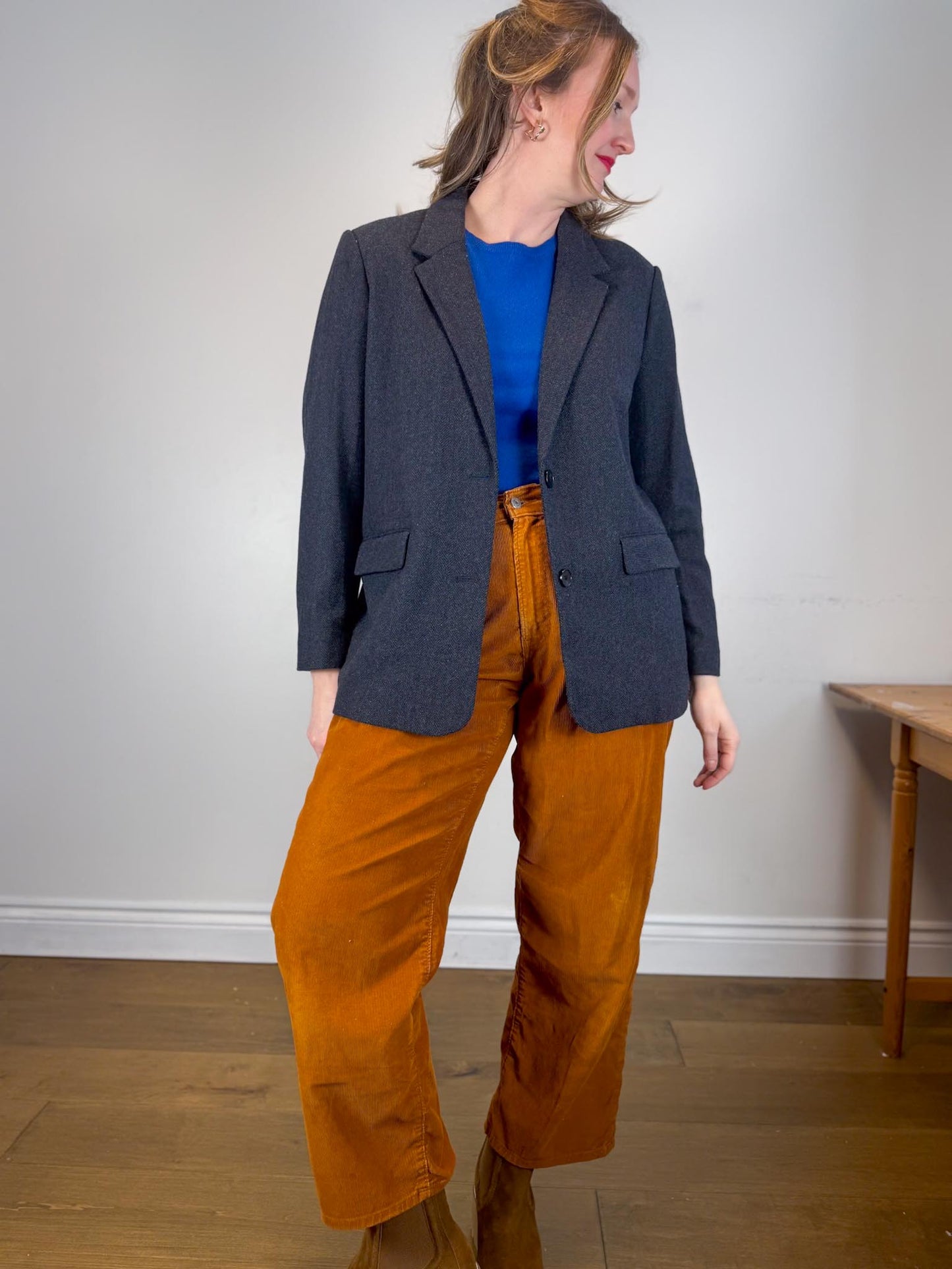 Simons Wool Blend Tweed Blazer in Navy (Size L)