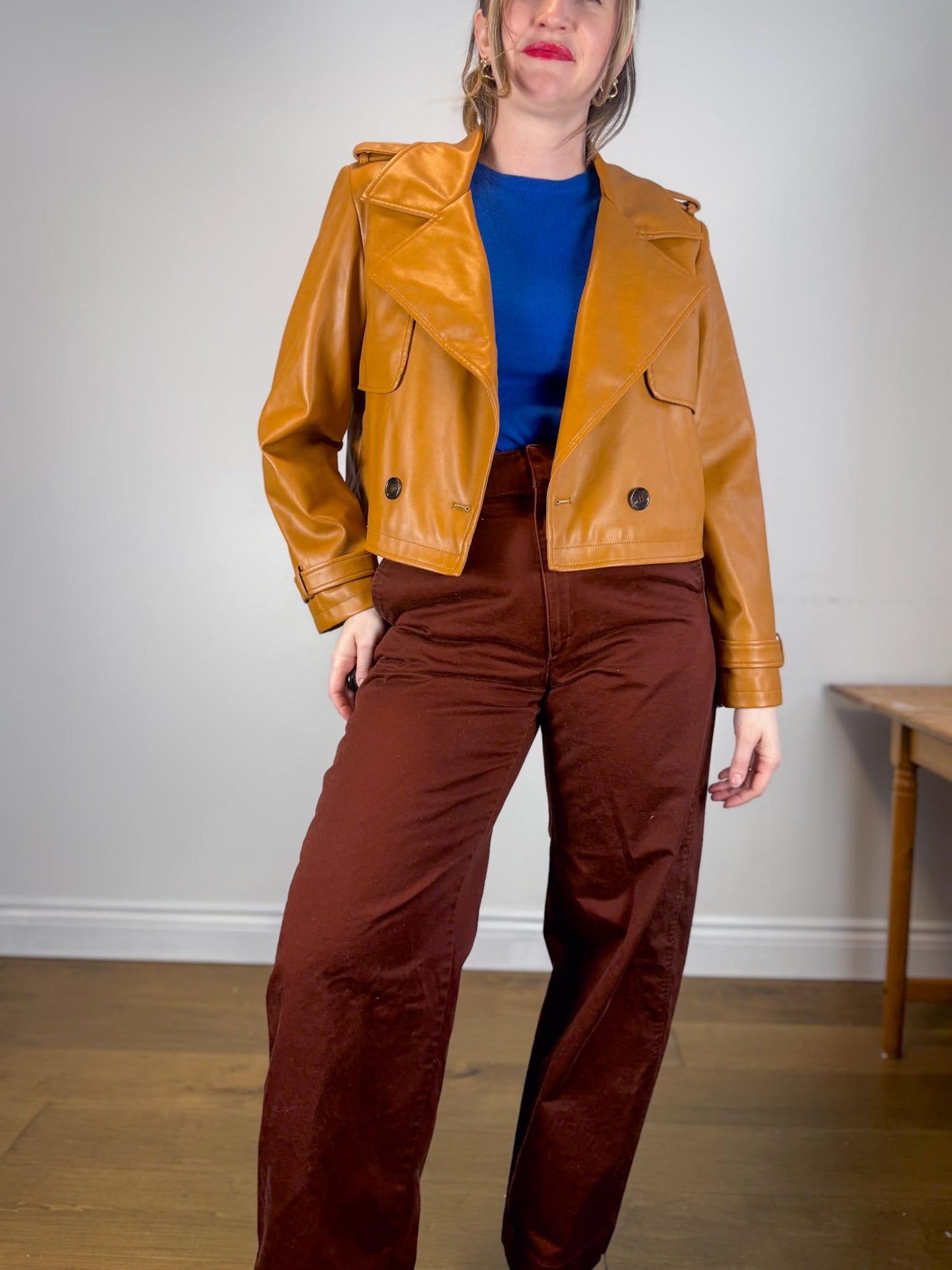 Anthropologie AVEC LES FILLES Faux Leather Cropped Jacket in Camel SOLD AS IS a(Size XL)