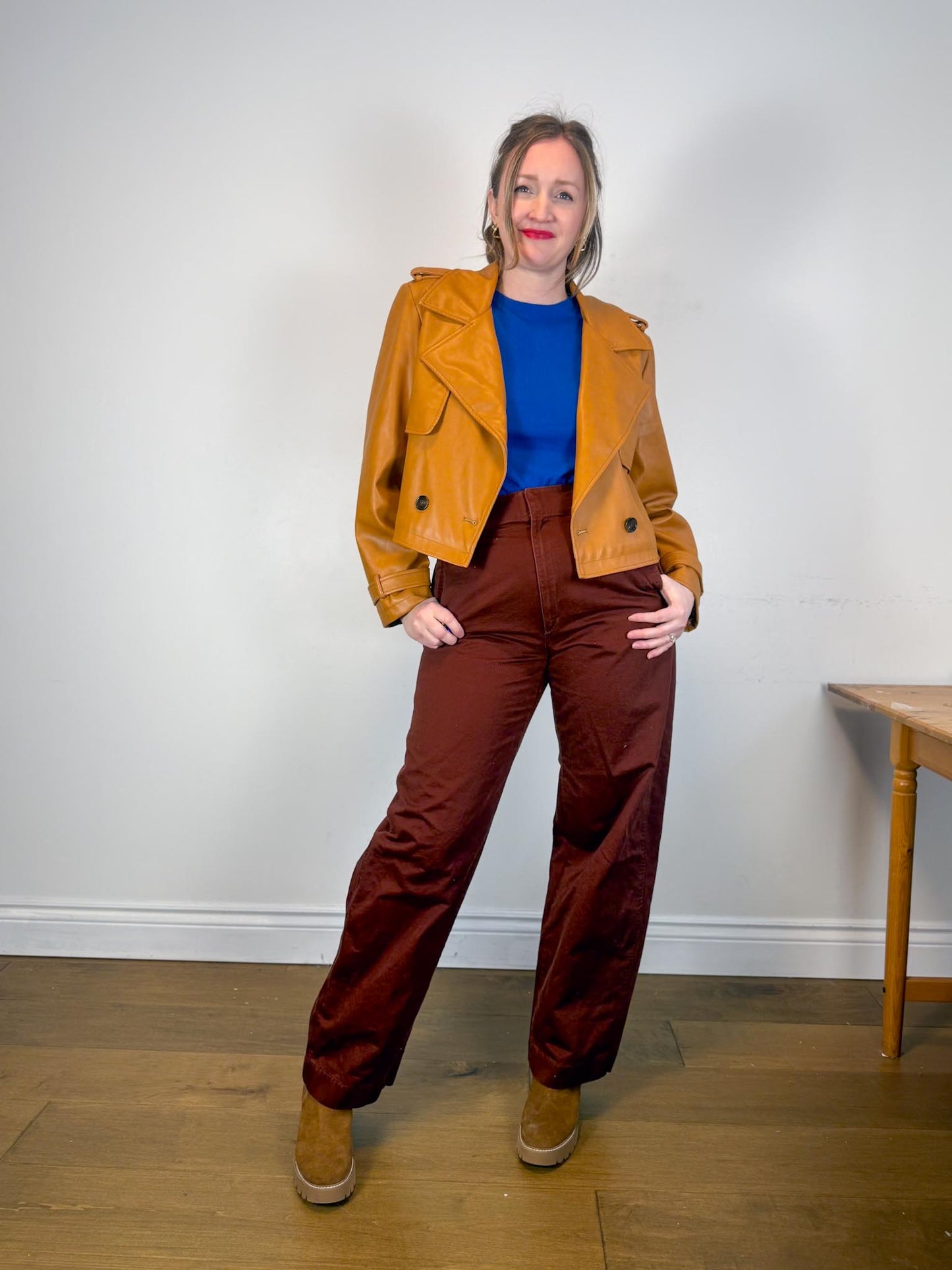 Anthropologie AVEC LES FILLES Faux Leather Cropped Jacket in Camel SOLD AS IS a(Size XL)