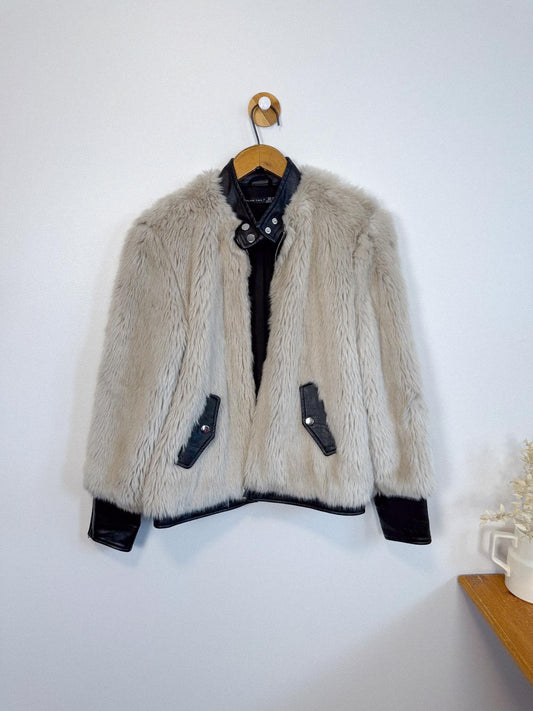 Black Tape Faux Fur Bomber Jacket (Size M)