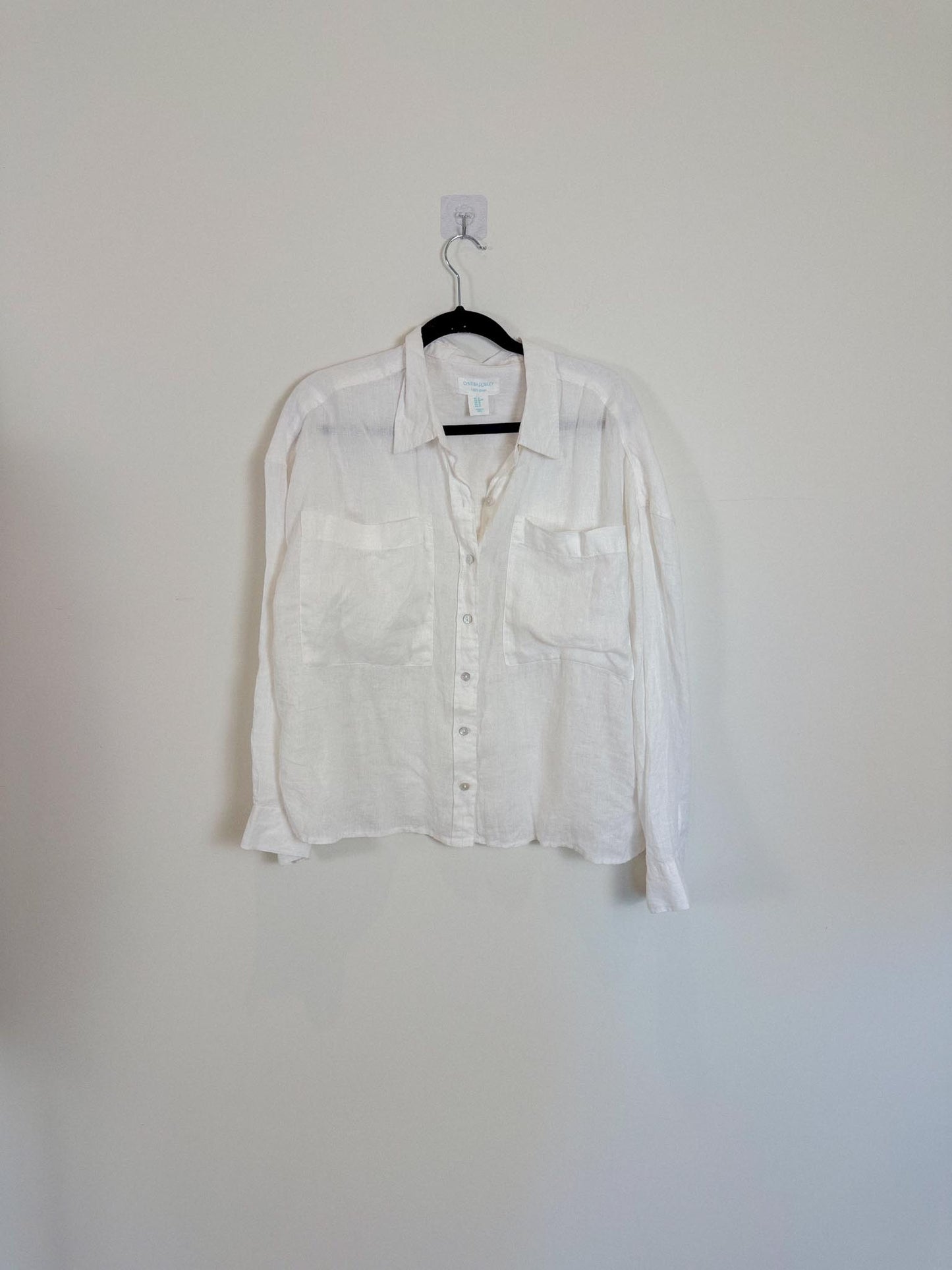 Cynthia Rowley Cropped Linen Blouse in White (Size XL)