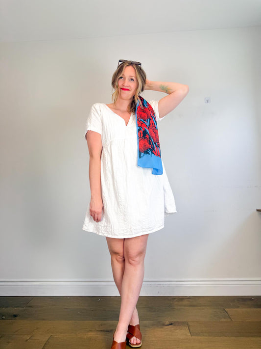 Sigrid Olsen Linen & Cotton Mini Dress in White (Size L)