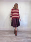 Contemporaine Simons Fuzzy Knit Striped Sweater in Pink/Red (S/M)