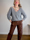 Theory V-Neck Yak & Merino Wool Sweater in Grey (Size L)