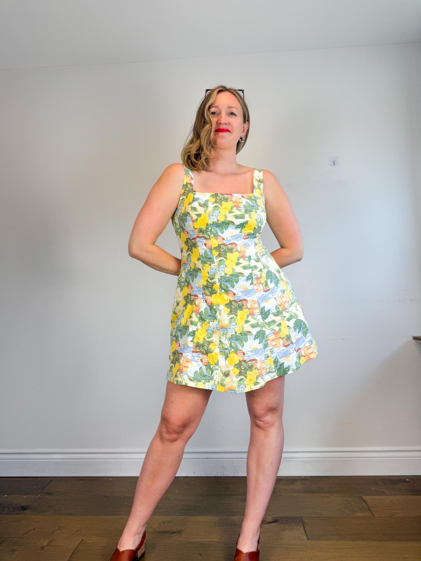 Abercrombie & Fitch Mini Dress in Lemon Italian Coastline Print (Size L)