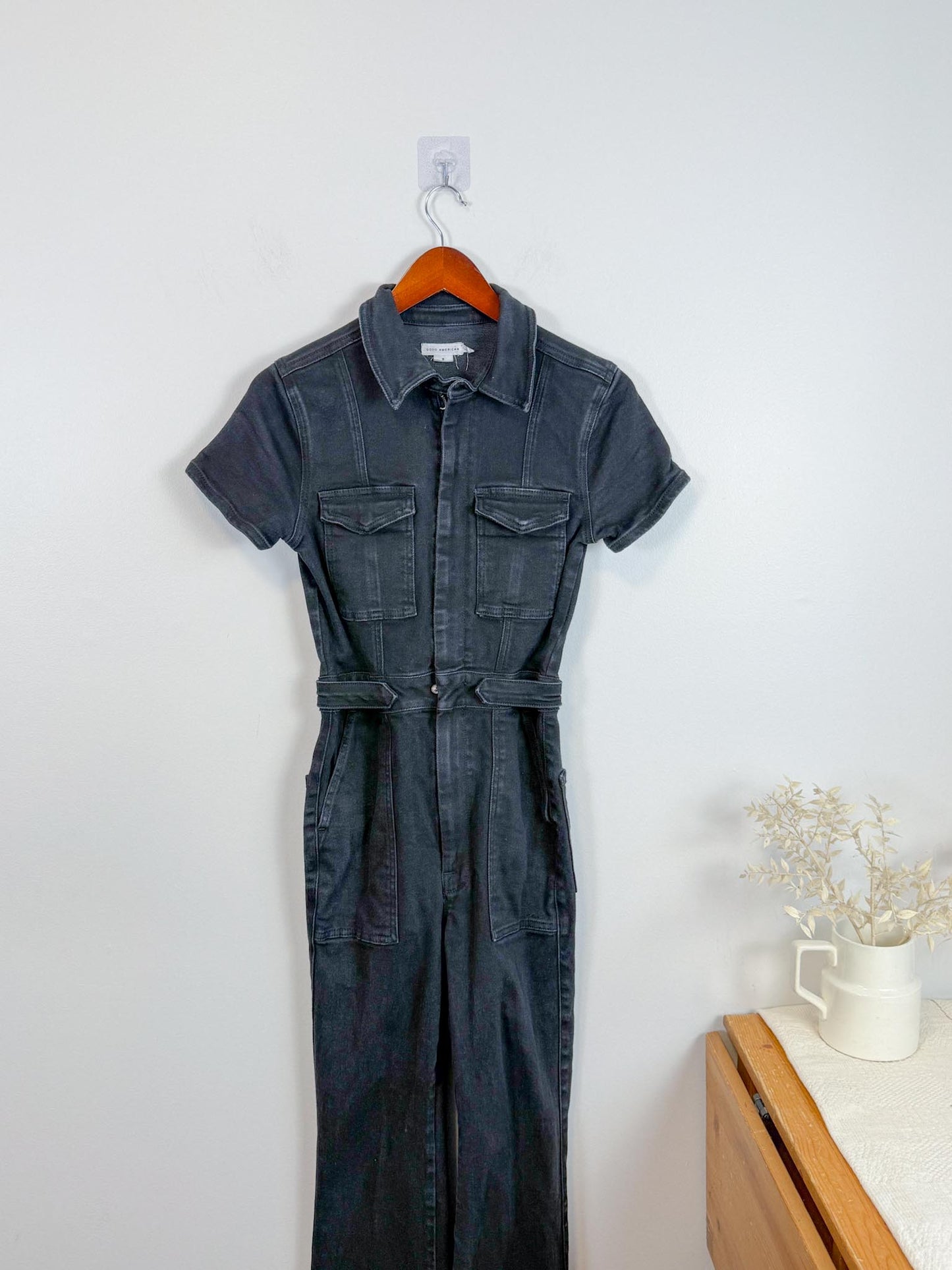 Good American "Fit for Success Bootcut Jumpsuit in Black" (Size S)