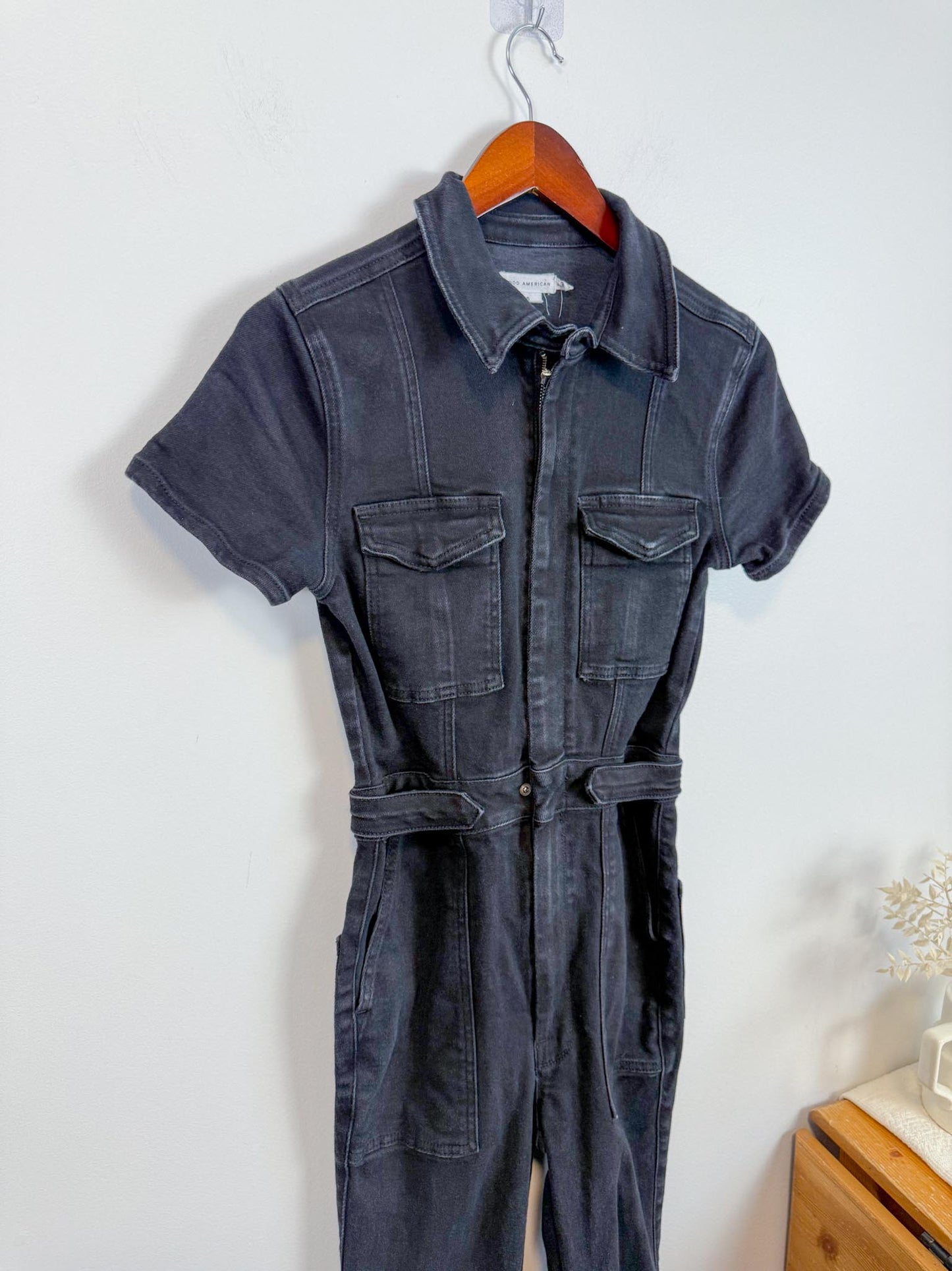 Good American "Fit for Success Bootcut Jumpsuit in Black" (Size S)