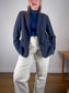 Simons Wool Blend Tweed Blazer in Navy (Size L)