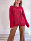 Vintage Red Cable Knit Cardigan with Embroidery (Size XL)