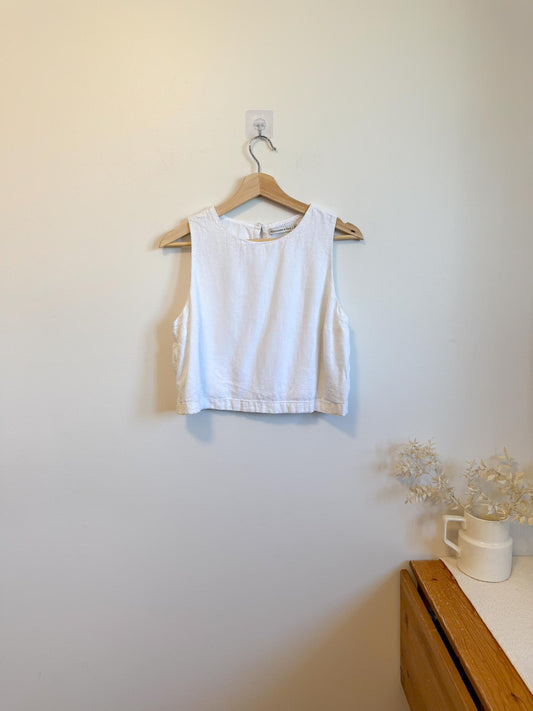 Abercrombie Cropped Linen Tank in White (Size M)