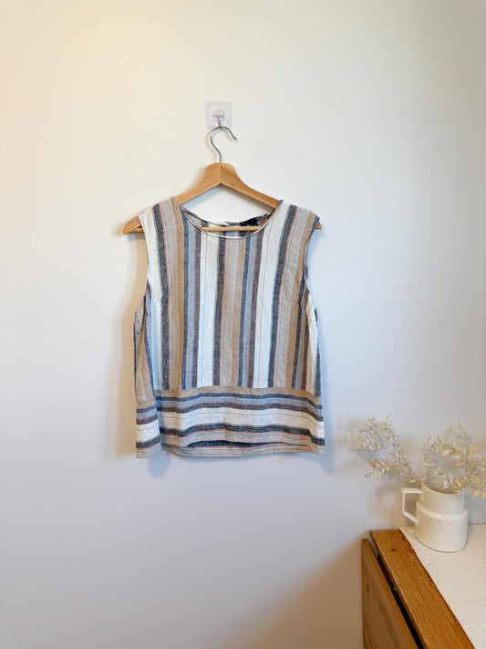 Striped Linen Sleeveless Top (Size L)