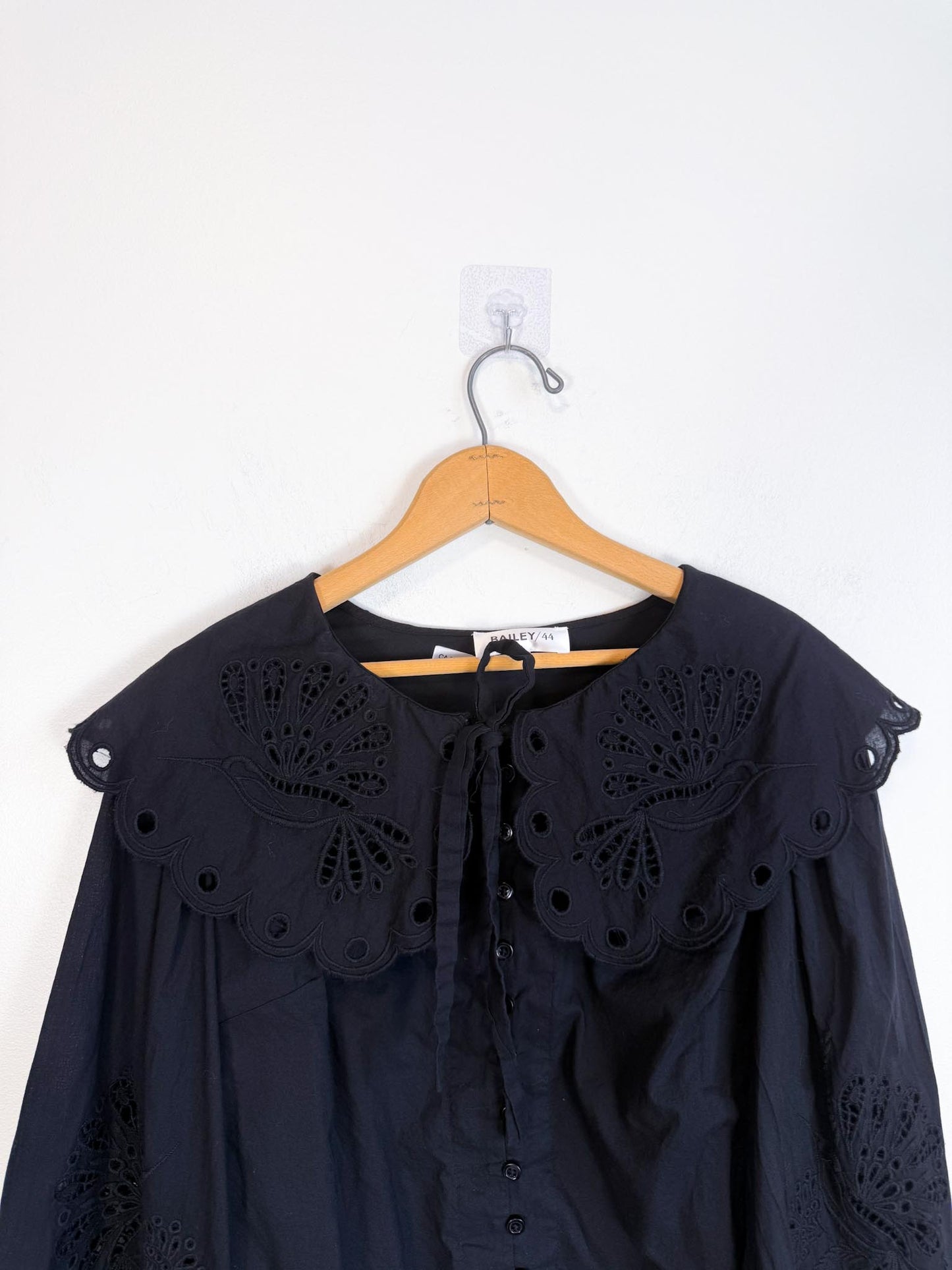 BAILEY /44 Peter Pan Collar Eyelet Blouse in Black (Size S/M)