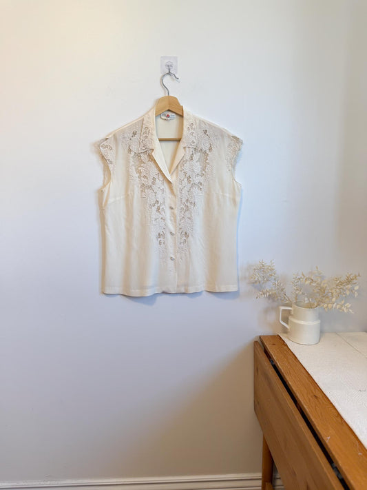 Vintage 70s Silk Lace Blouse (Size M/L)