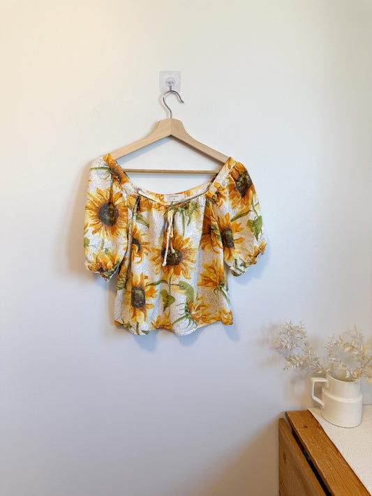 Cream Sunflower Puff Sleeve Top (Size S/M)