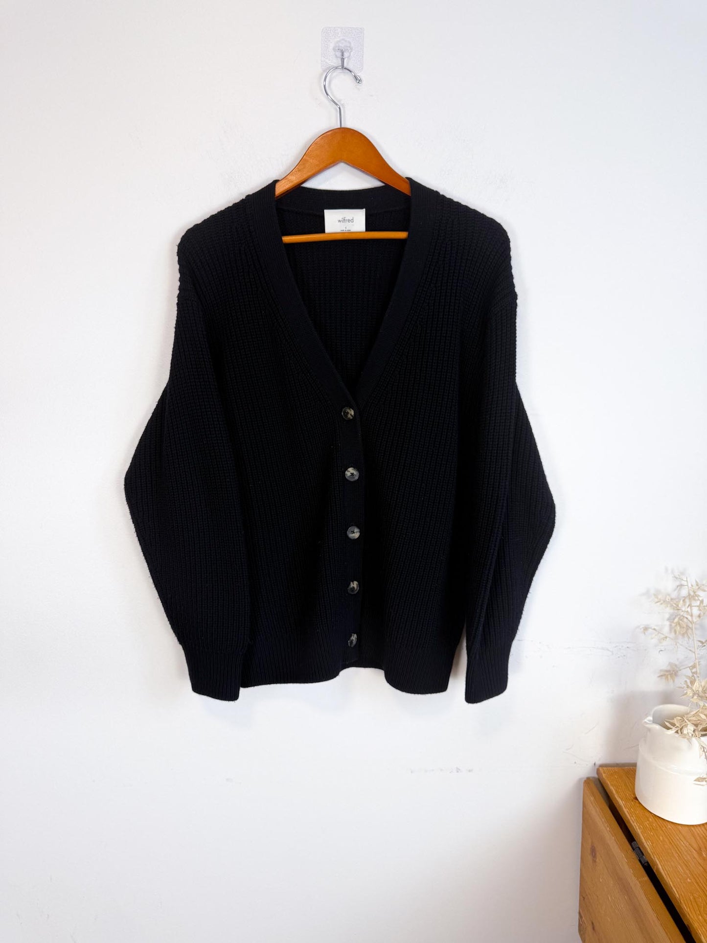 Wilfred "Storybook Merino Wool Cardigan in Black" (Size S/M)