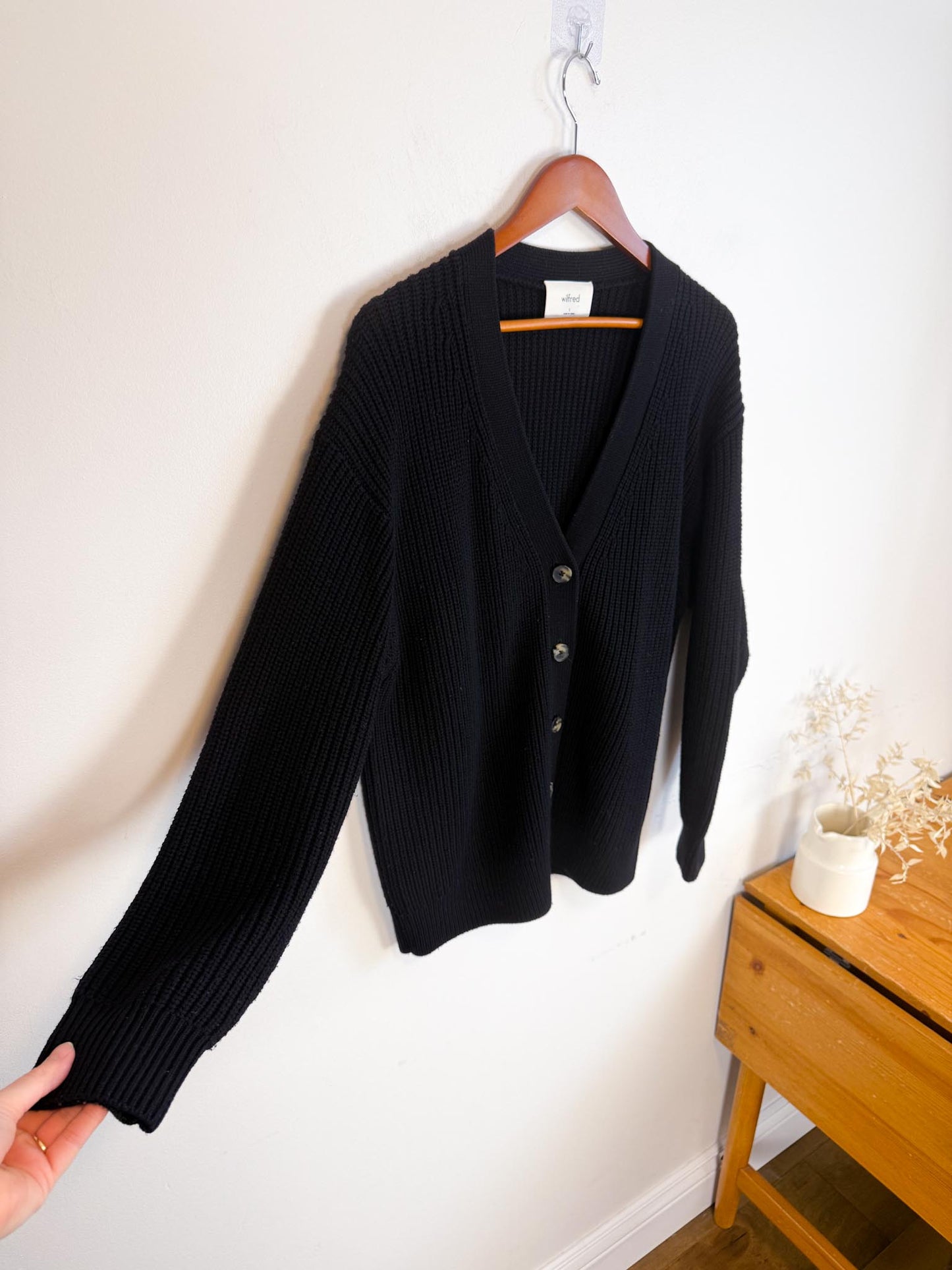 Wilfred "Storybook Merino Wool Cardigan in Black" (Size S/M)