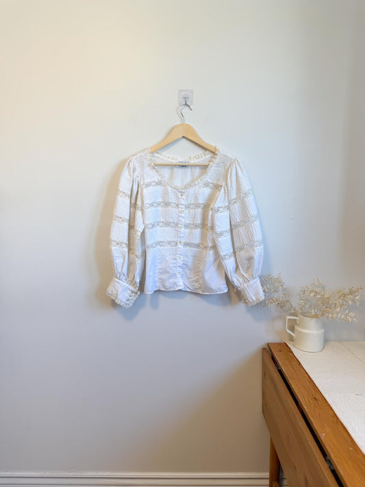 Vintage 1950s Lou Larry Lace Puff Sleeve Blouse (Size S/M)