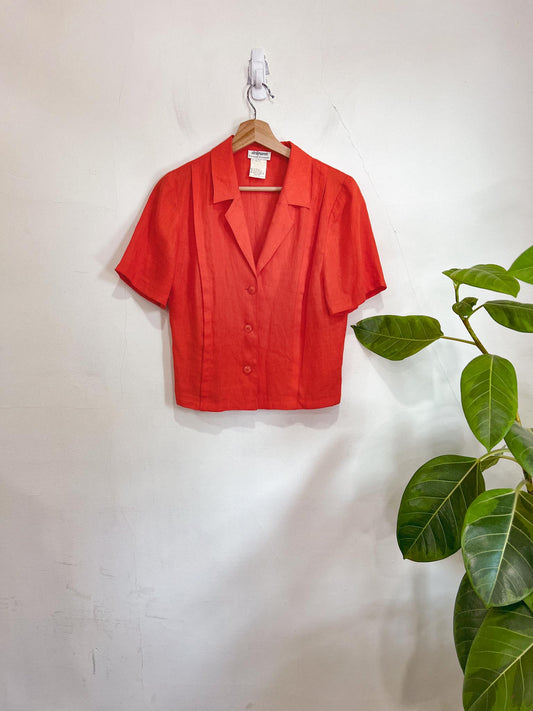 Vintage Orange Linen Blouse (Size S)