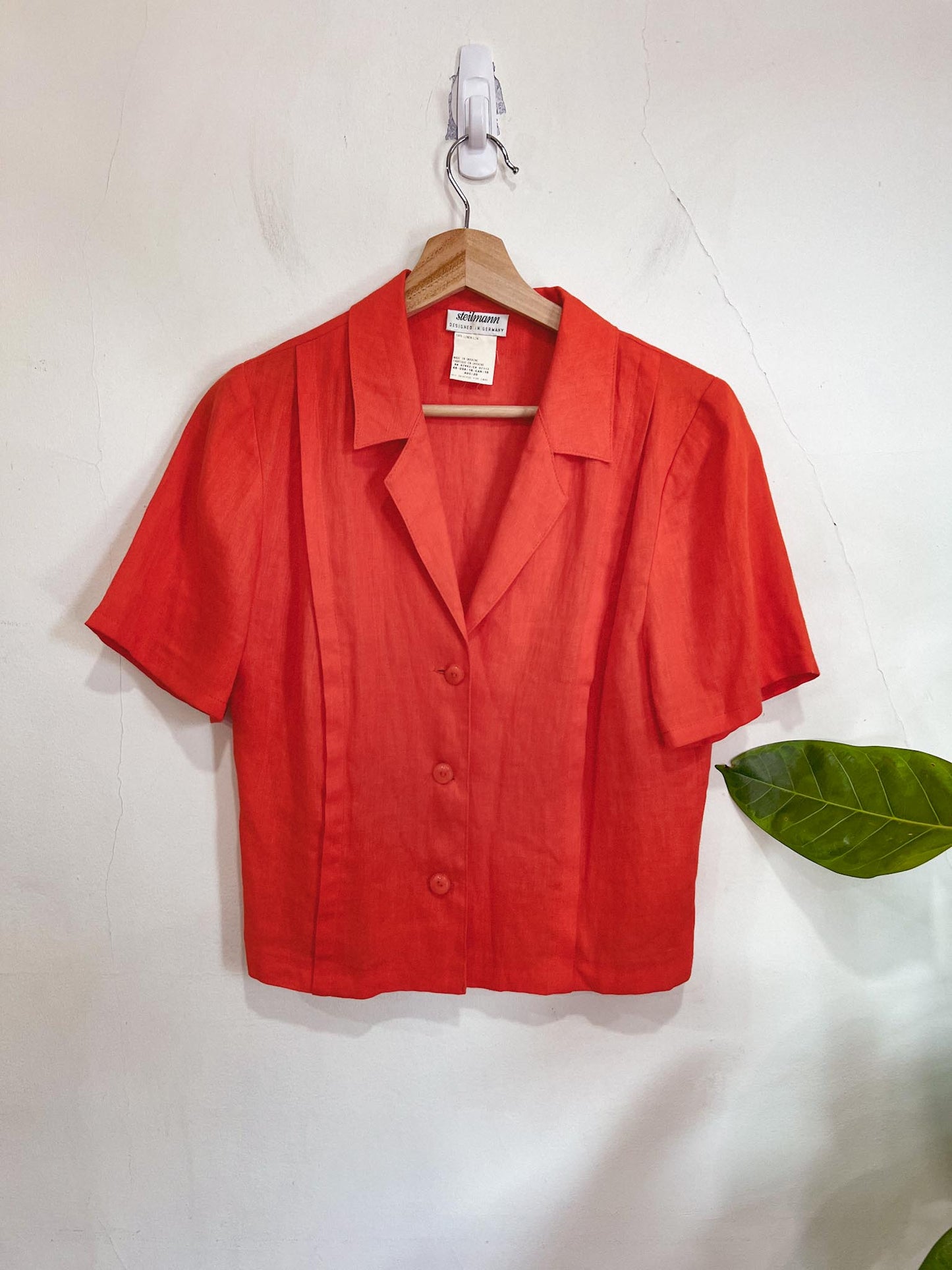 Vintage Orange Linen Blouse (Size S)