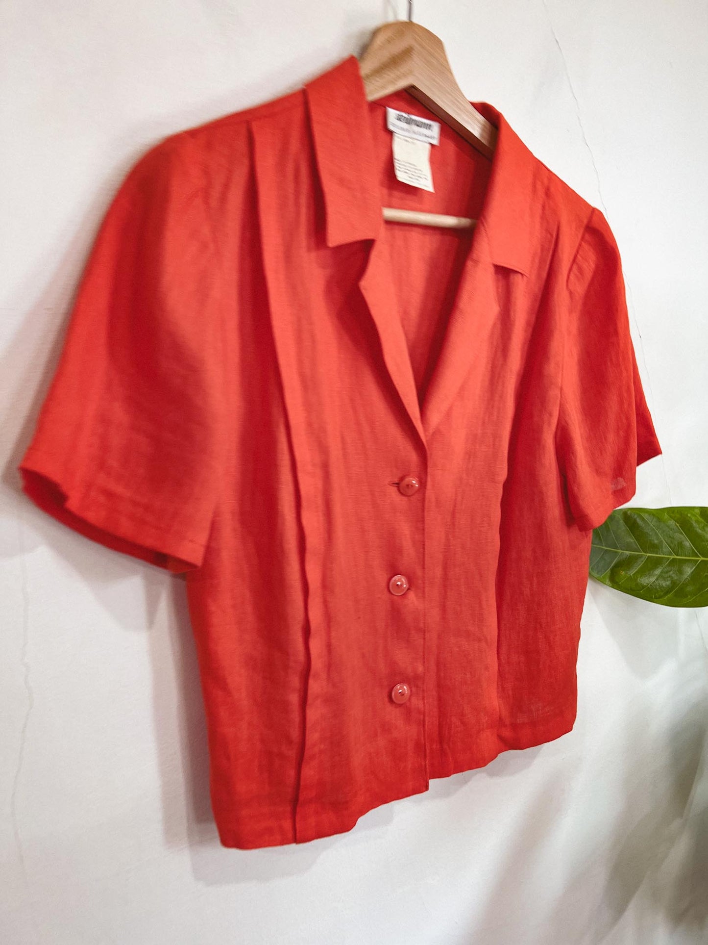 Vintage Orange Linen Blouse (Size S)