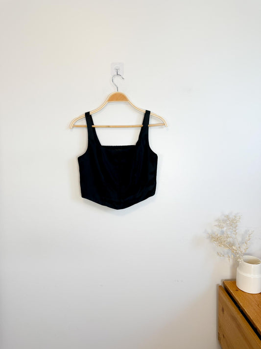 House of Harlow Black Satin Cropped Tank (Size M)