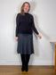 Vintage Wool Flared Midi Skirt in Dark Grey (Size S)