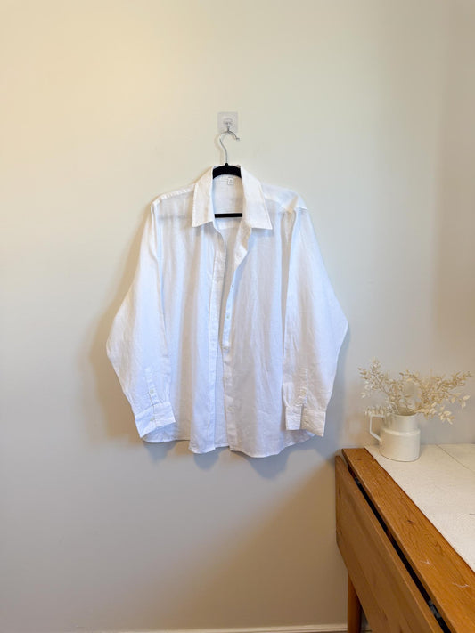 Hudson North Oversized Linen Blouse in White (Size 2X)