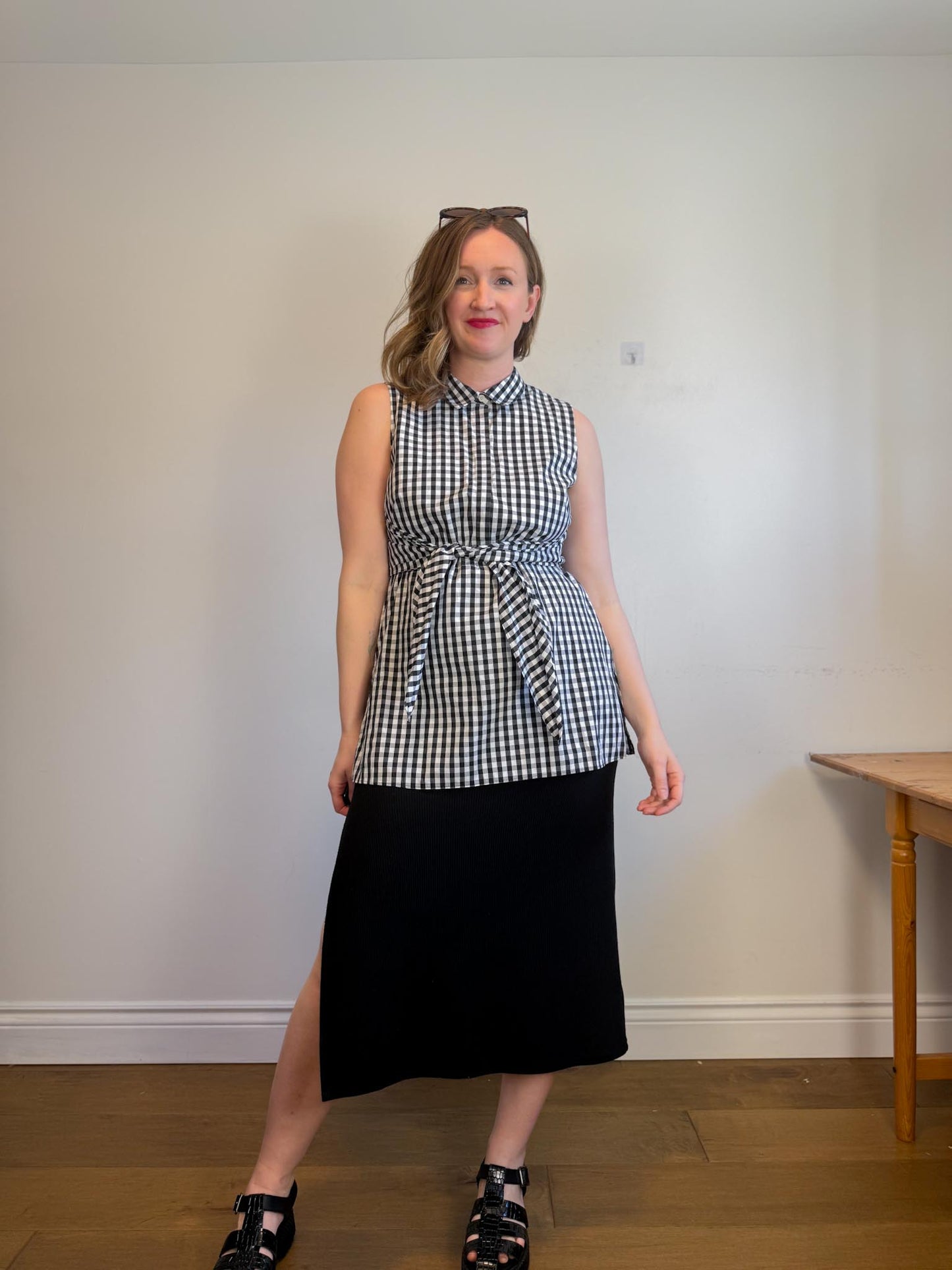 Reformation Ribbed Midi Skirt with Slit in Black (Size L)