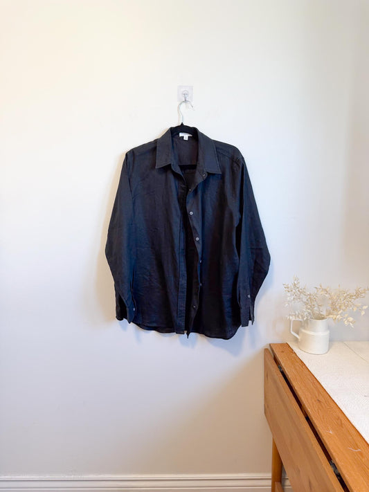 Hudson North Oversized Linen Blouse in Black (Size 1X)